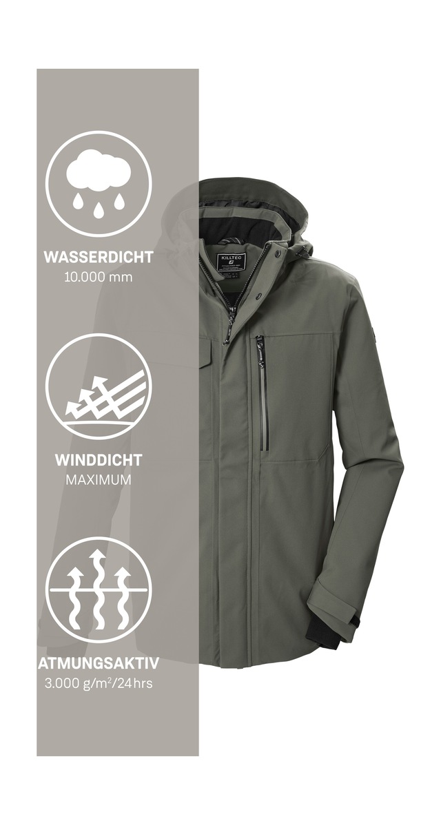 Killtec Funktionsjacke »KOW 42 MN JCKT« Wasserdicht, atmungsaktiv, abnehmbare Kapuze, viele Taschen