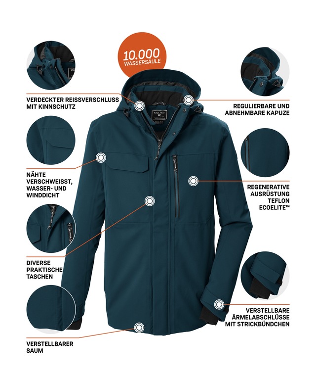 Killtec Funktionsjacke »KOW 42 MN JCKT« Wasserdicht, atmungsaktiv, abnehmbare Kapuze, viele Taschen