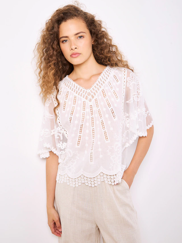 Apricot Shirtbluse »Baumwoll-Mesh-Top« mit Stickerei