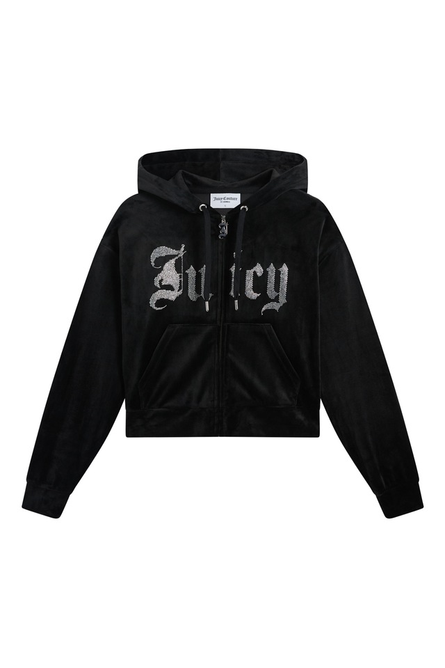 Juicy Couture Kapuzennickijacke »OLD GOTHIC ICCLE HOODIE Damen« mit Kapuze Trainingsjacke Damen, Sweatjacke mit Kapuze, Velour, mit Glitzer, Sale