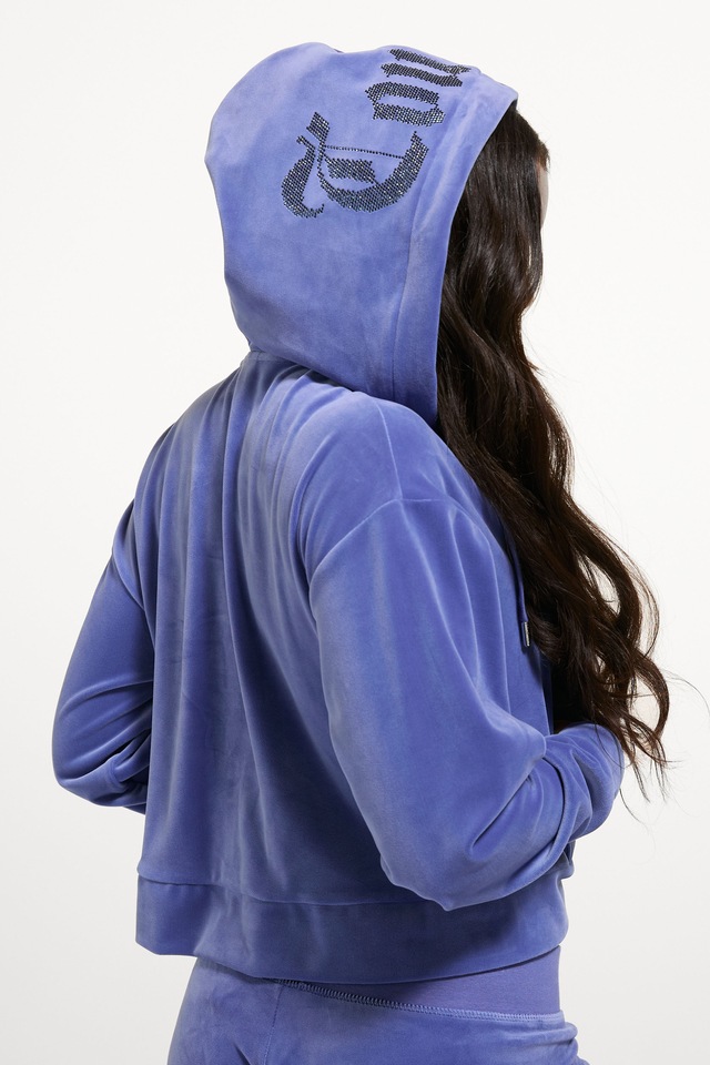 Juicy Couture Kapuzennickijacke »OLD GOTHIC ICCLE HOODIE Damen« mit Kapuze Trainingsjacke Damen, Sweatjacke mit Kapuze, Velour, mit Glitzer, Sale