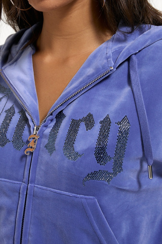 Juicy Couture Kapuzennickijacke »OLD GOTHIC ICCLE HOODIE Damen« mit Kapuze Trainingsjacke Damen, Sweatjacke mit Kapuze, Velour, mit Glitzer, Sale