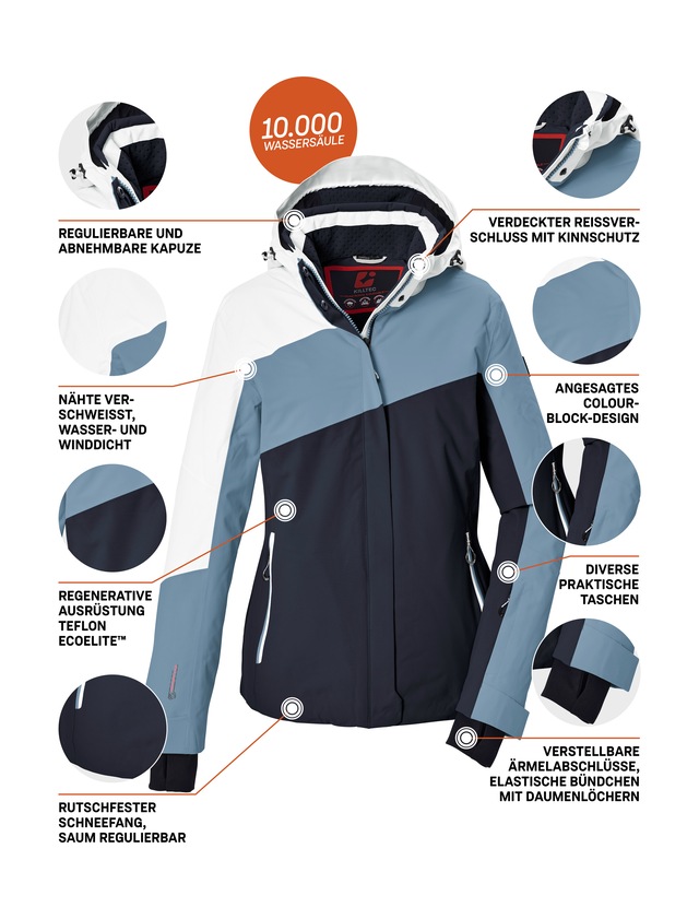 Killtec Skijacke »KSW 101 WMN SKI JCKT« Wind- und wasserdichte Damenjacke mit Colourblock-Design