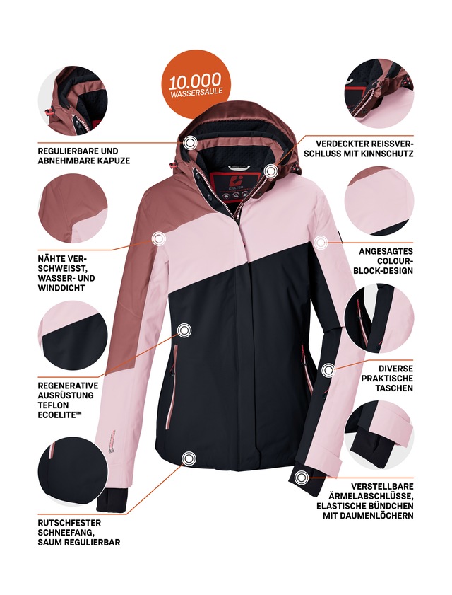 Killtec Skijacke »KSW 101 WMN SKI JCKT« Wind- und wasserdichte Damenjacke mit Colourblock-Design