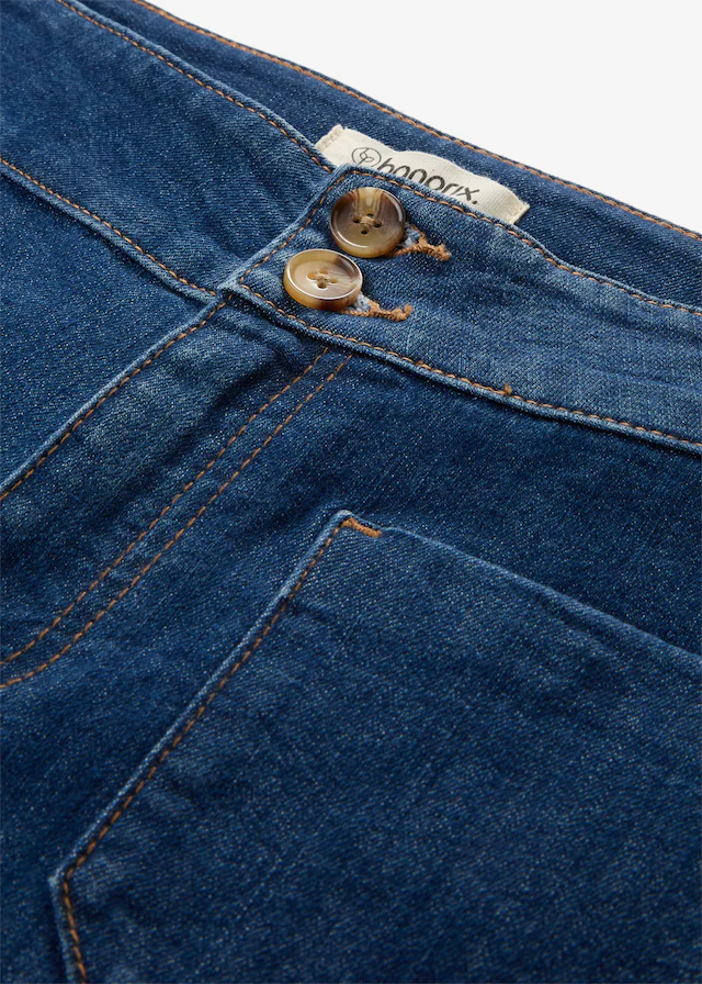 bonprix Schlagjeans mit Mid Waist, Regular Fit, ausgestellte Schlagform, in Used-Optik