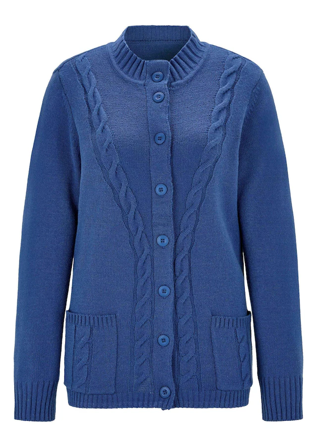 GOLDNER Strickjacke »Kurzgröße Cardigan mit Zopfmuster« Zopfmuster im Vorderteilund aufgesetzte Taschen
