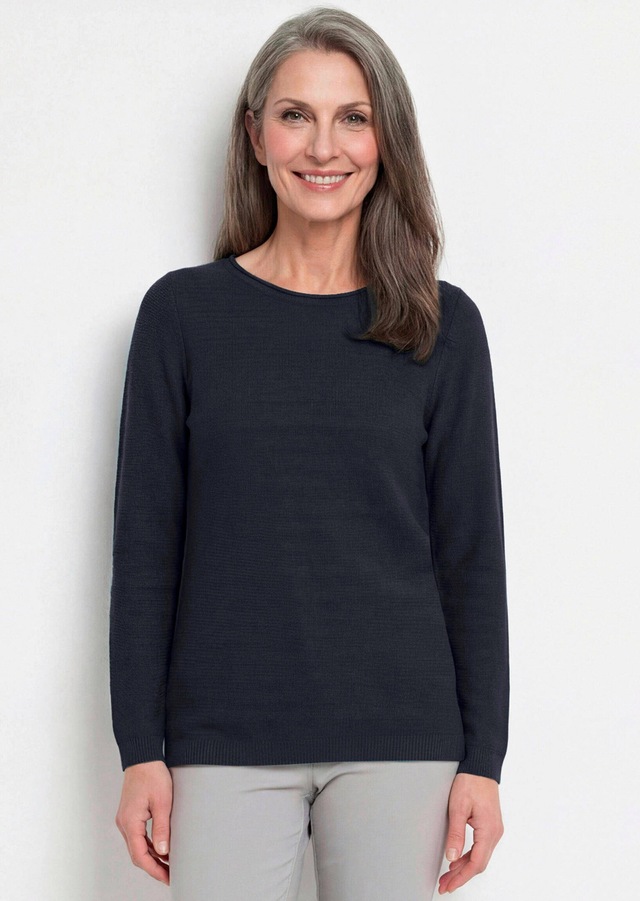 GOLDNER Rundhalspullover »Kurzgröße Strickpullover mit U-Boot-Ausschnitt« rollbündchen am Ausschnitt