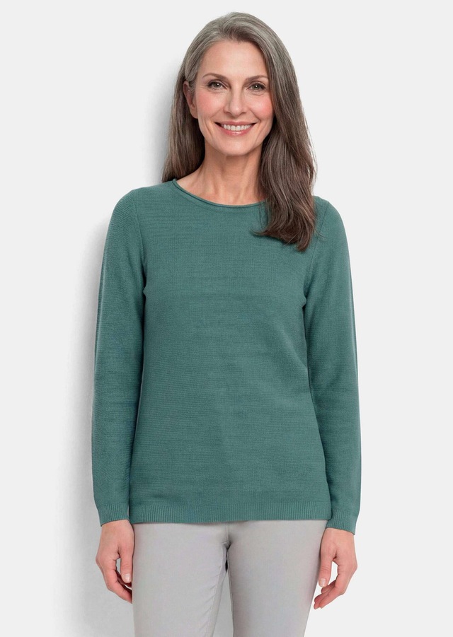 GOLDNER Rundhalspullover »Kurzgröße Strickpullover mit U-Boot-Ausschnitt« rollbündchen am Ausschnitt