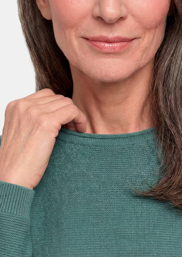 GOLDNER Rundhalspullover »Kurzgröße Strickpullover mit U-Boot-Ausschnitt« rollbündchen am Ausschnitt