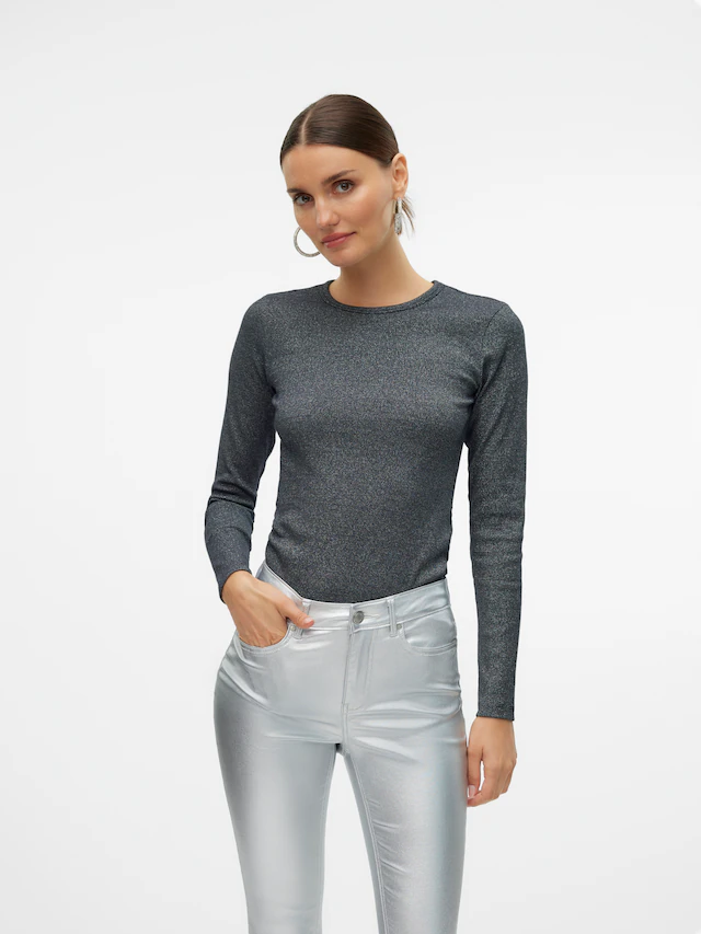 Vero Moda Langarmshirt »VMCHLOE LUREX LS SHORT TOP JRS NOOS« Baumwollmischung, Glitzer-Effekt