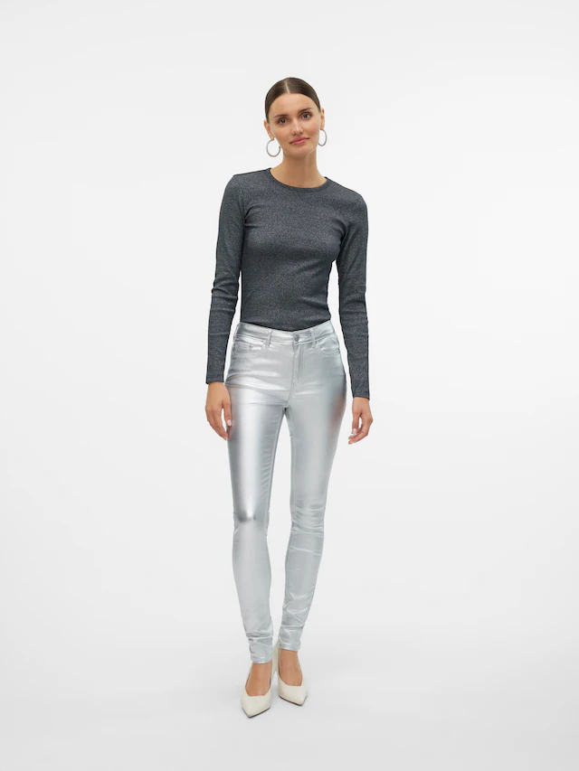 Vero Moda Langarmshirt »VMCHLOE LUREX LS SHORT TOP JRS NOOS« Baumwollmischung, Glitzer-Effekt