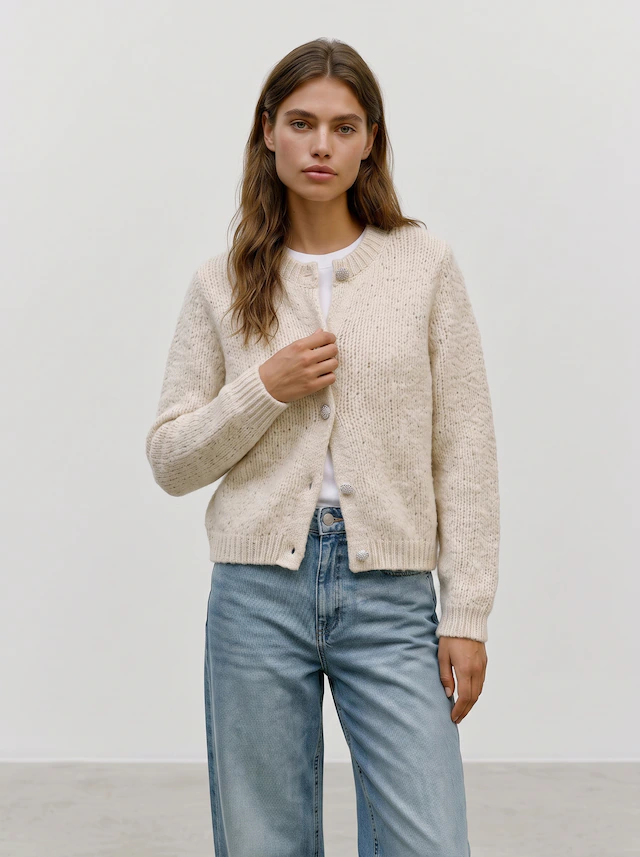 Vero Moda Strickjacke »VMMAYBE JEWEL LS O-NECK CARDIGAN NOOS« Kunstfaser, loose fit