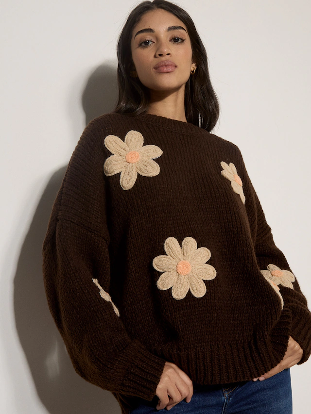 Apricot Strickpullover »Bestickter Pullover« mit Gänseblümchen