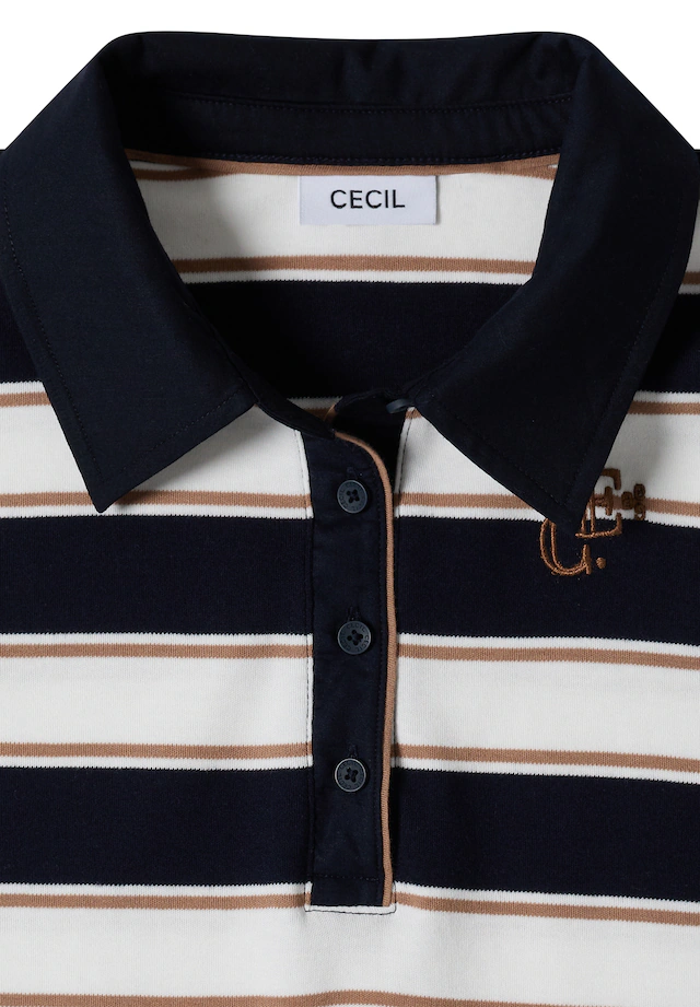 Cecil Langarm-Poloshirt mit Streifen und Stickerei