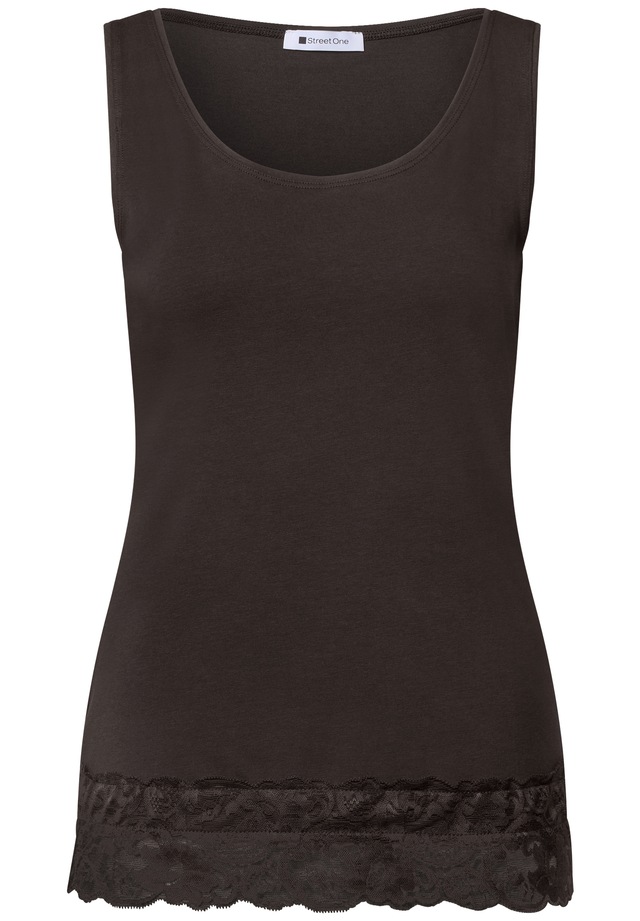 STREET ONE Shirttop Sommertop mit Rundhals und Spitzenkante
