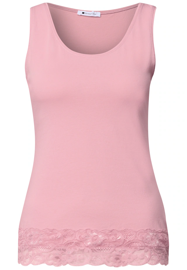 STREET ONE Shirttop Sommertop mit Rundhals und Spitzenkante