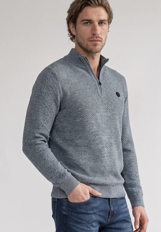 STREET ONE MEN Stehkragenpullover aus reiner Baumwolle