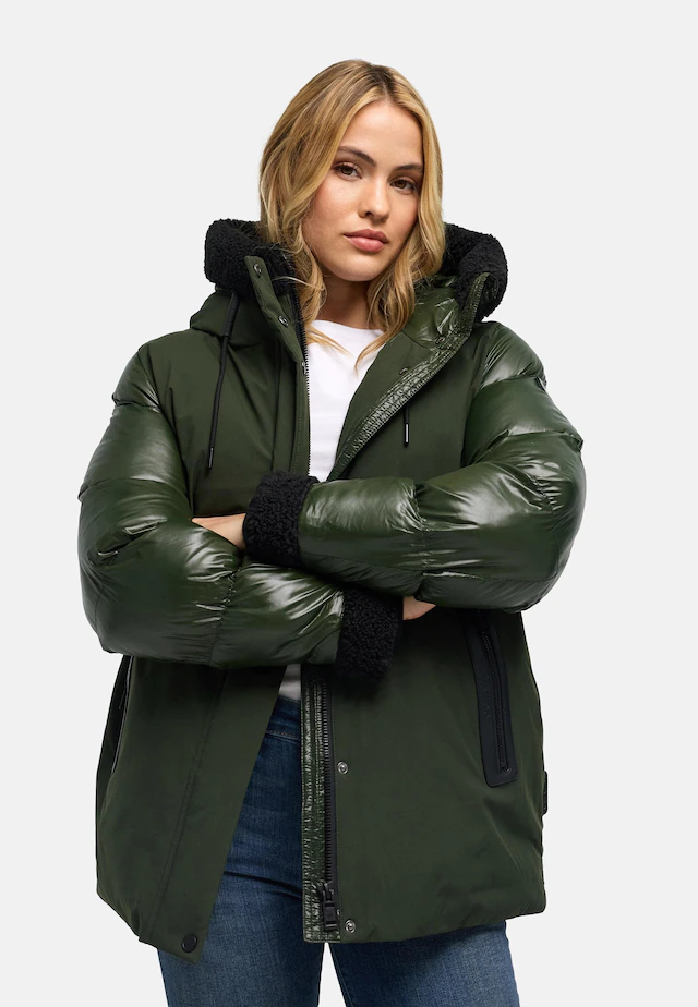 Navahoo Winterjacke »Herzschmelz 14« mit Kapuze Warme Damen Jacke mit Teddy-Kunstfell Details