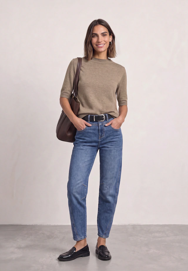 STREET ONE Kurzarmpullover mit Stehkragen
