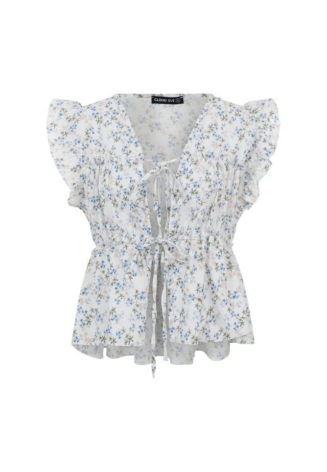 CLOUD 5IVE Shirttop »CLOUD 5IVE Ruffle Sleeve Tie Top«