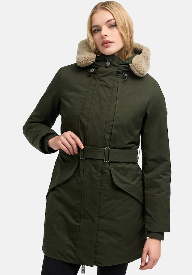 Marikoo Winterjacke »Calistaa« mit Kapuze Warmer Damen Wintermantel mit Taillengürtel und hohem Kragen