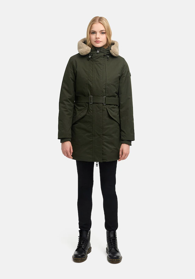 Marikoo Winterjacke »Calistaa« mit Kapuze Warmer Damen Wintermantel mit Taillengürtel und hohem Kragen