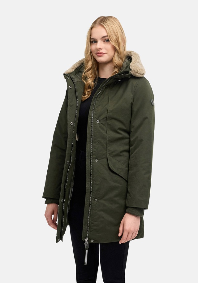Marikoo Winterjacke »Calistaa« mit Kapuze Warmer Damen Wintermantel mit Taillengürtel und hohem Kragen
