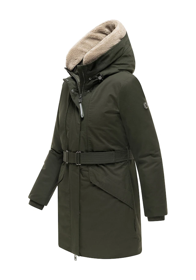 Marikoo Winterjacke »Calistaa« mit Kapuze Warmer Damen Wintermantel mit Taillengürtel und hohem Kragen
