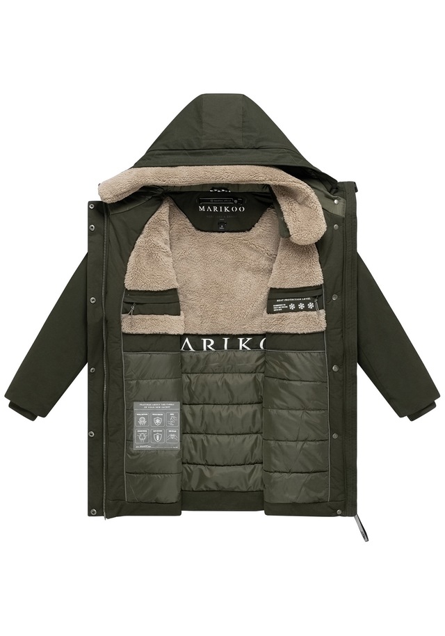 Marikoo Winterjacke »Calistaa« mit Kapuze Warmer Damen Wintermantel mit Taillengürtel und hohem Kragen