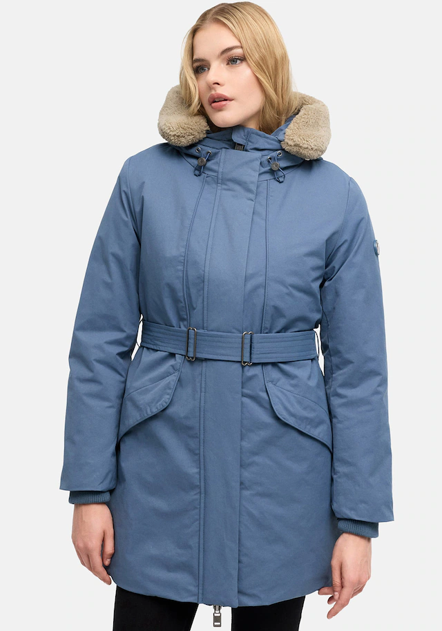 Marikoo Winterjacke »Calistaa« mit Kapuze Warmer Damen Wintermantel mit Taillengürtel und hohem Kragen