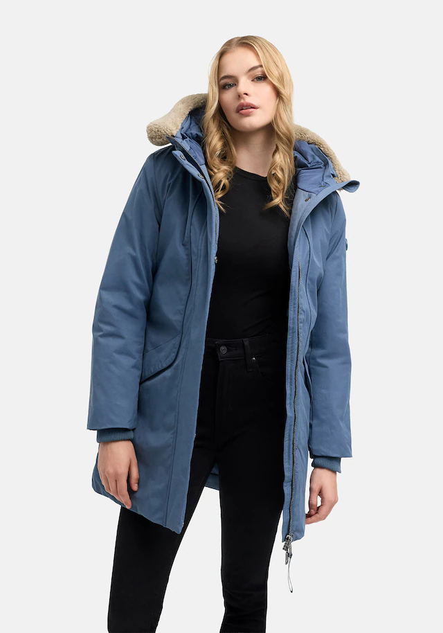 Marikoo Winterjacke »Calistaa« mit Kapuze Warmer Damen Wintermantel mit Taillengürtel und hohem Kragen