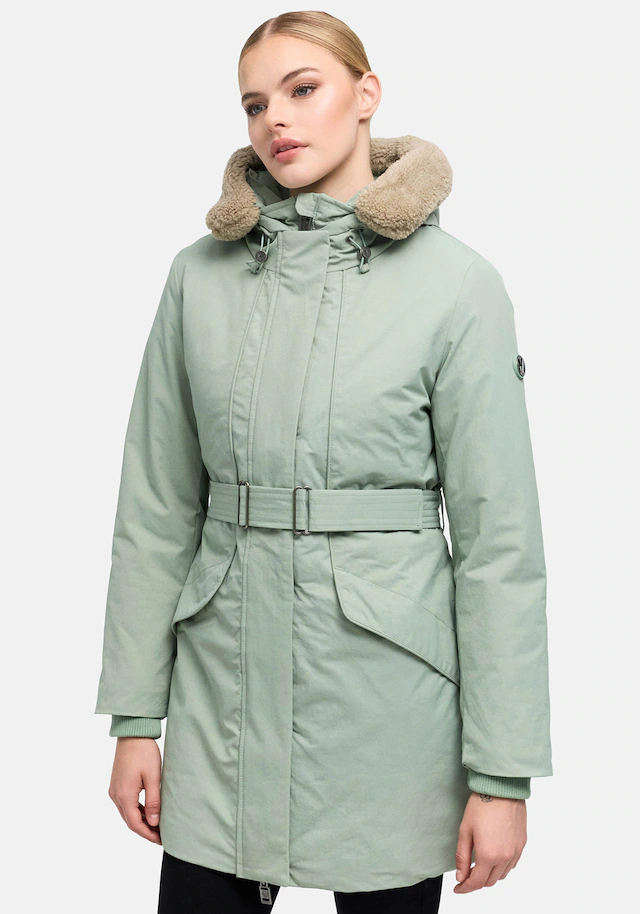Marikoo Winterjacke »Calistaa« mit Kapuze Warmer Damen Wintermantel mit Taillengürtel und hohem Kragen