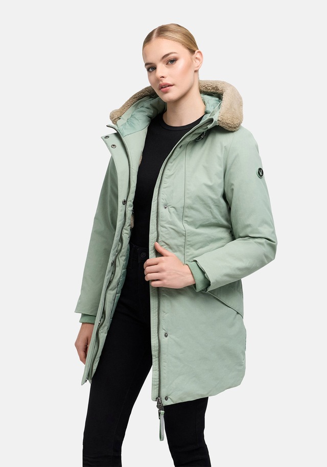 Marikoo Winterjacke »Calistaa« mit Kapuze Warmer Damen Wintermantel mit Taillengürtel und hohem Kragen