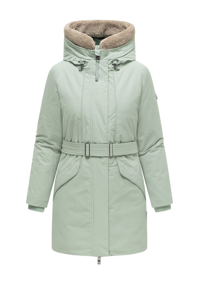 Marikoo Winterjacke »Calistaa« mit Kapuze Warmer Damen Wintermantel mit Taillengürtel und hohem Kragen