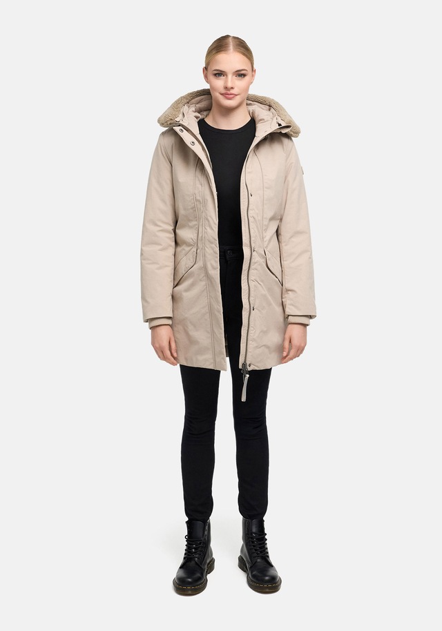Marikoo Winterjacke »Calistaa« mit Kapuze Warmer Damen Wintermantel mit Taillengürtel und hohem Kragen