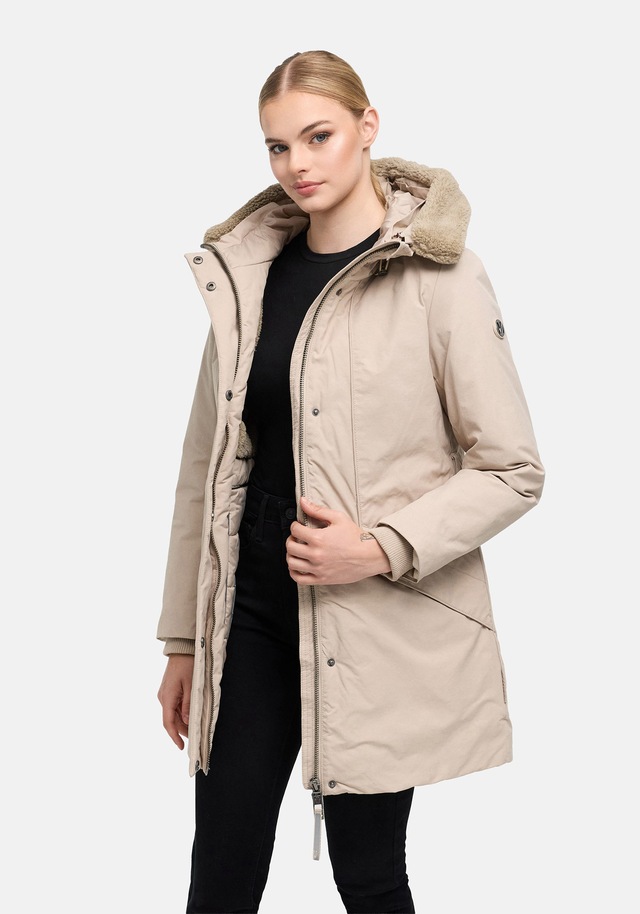 Marikoo Winterjacke »Calistaa« mit Kapuze Warmer Damen Wintermantel mit Taillengürtel und hohem Kragen