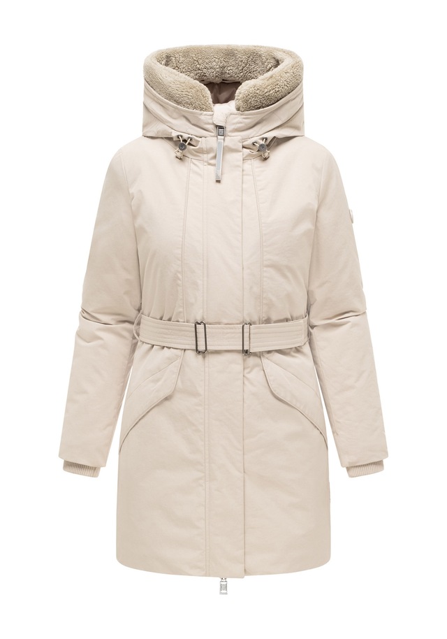 Marikoo Winterjacke »Calistaa« mit Kapuze Warmer Damen Wintermantel mit Taillengürtel und hohem Kragen