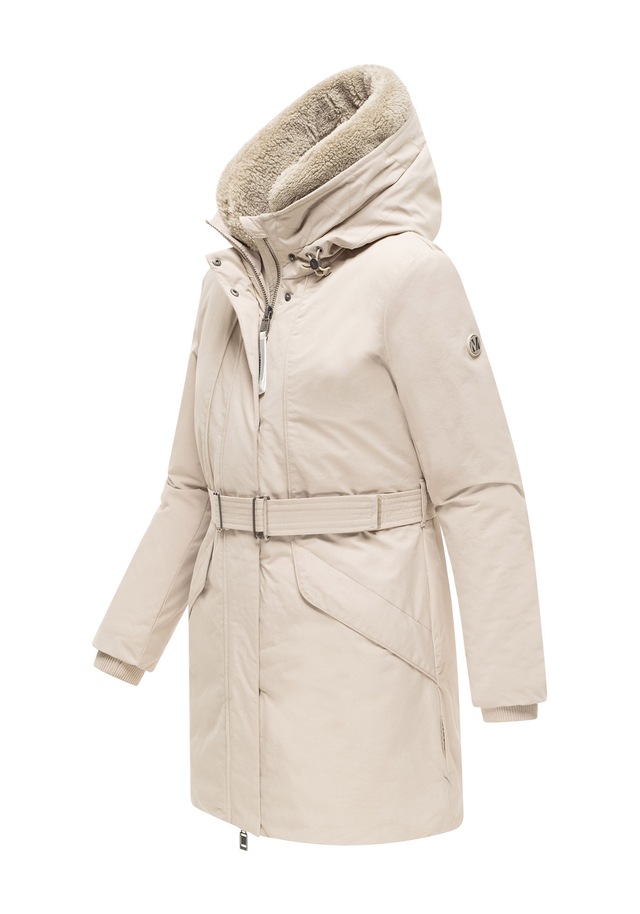 Marikoo Winterjacke »Calistaa« mit Kapuze Warmer Damen Wintermantel mit Taillengürtel und hohem Kragen