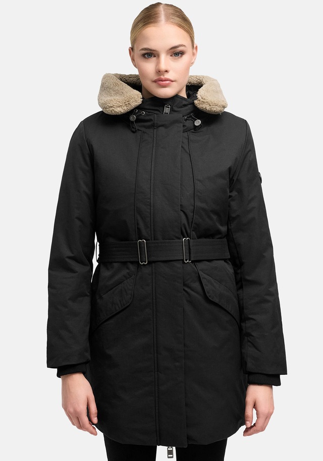 Marikoo Winterjacke »Calistaa« mit Kapuze Warmer Damen Wintermantel mit Taillengürtel und hohem Kragen