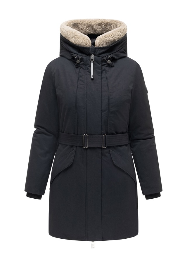 Marikoo Winterjacke »Calistaa« mit Kapuze Warmer Damen Wintermantel mit Taillengürtel und hohem Kragen