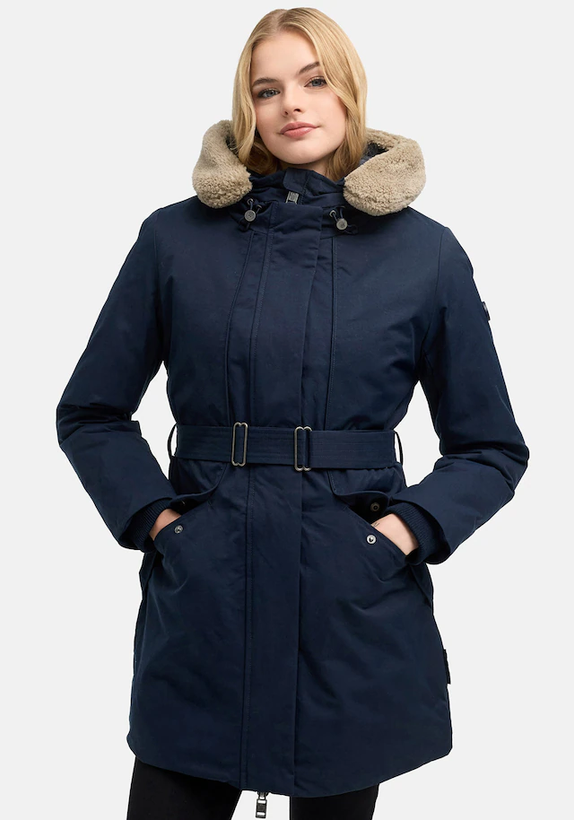 Marikoo Winterjacke »Calistaa« mit Kapuze Warmer Damen Wintermantel mit Taillengürtel und hohem Kragen