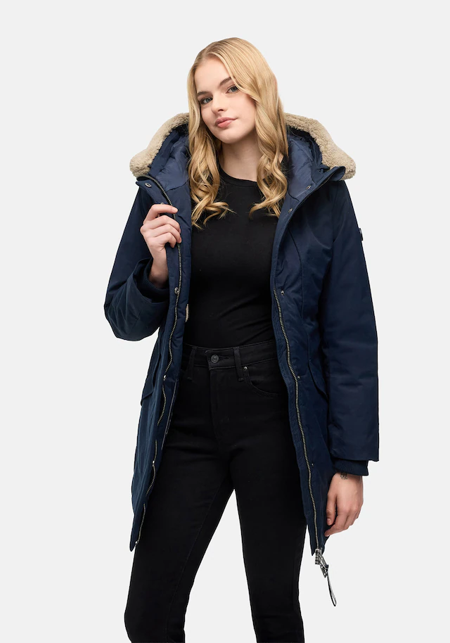 Marikoo Winterjacke »Calistaa« mit Kapuze Warmer Damen Wintermantel mit Taillengürtel und hohem Kragen