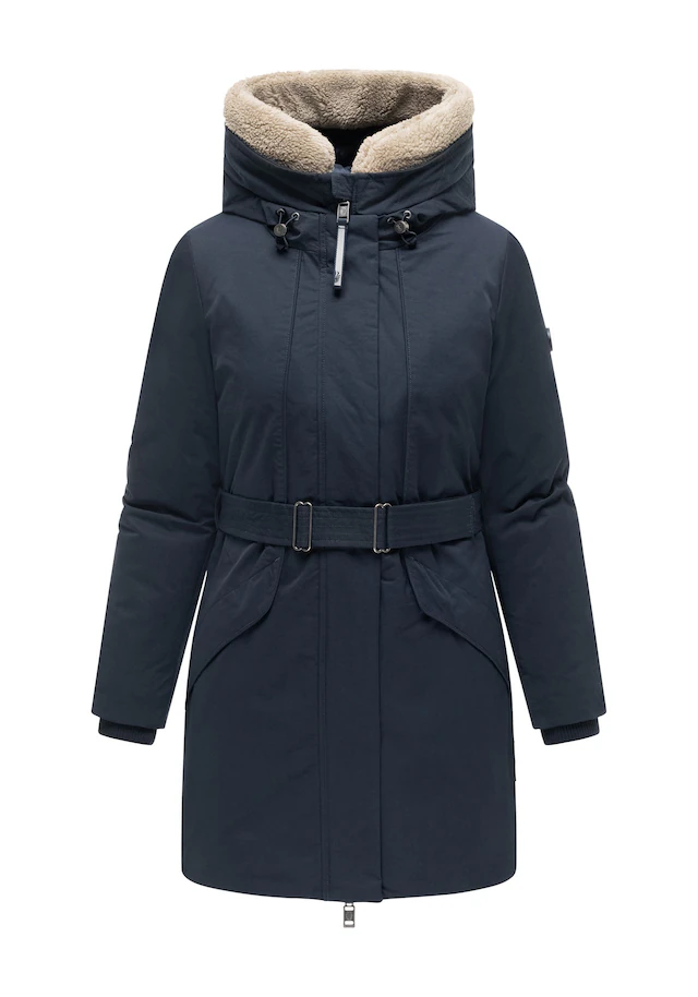 Marikoo Winterjacke »Calistaa« mit Kapuze Warmer Damen Wintermantel mit Taillengürtel und hohem Kragen