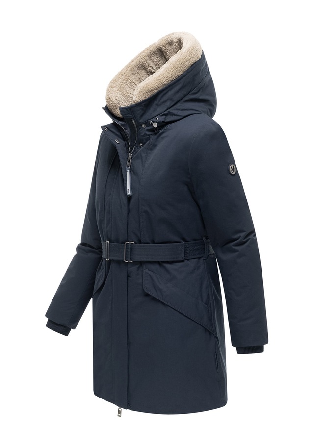 Marikoo Winterjacke »Calistaa« mit Kapuze Warmer Damen Wintermantel mit Taillengürtel und hohem Kragen