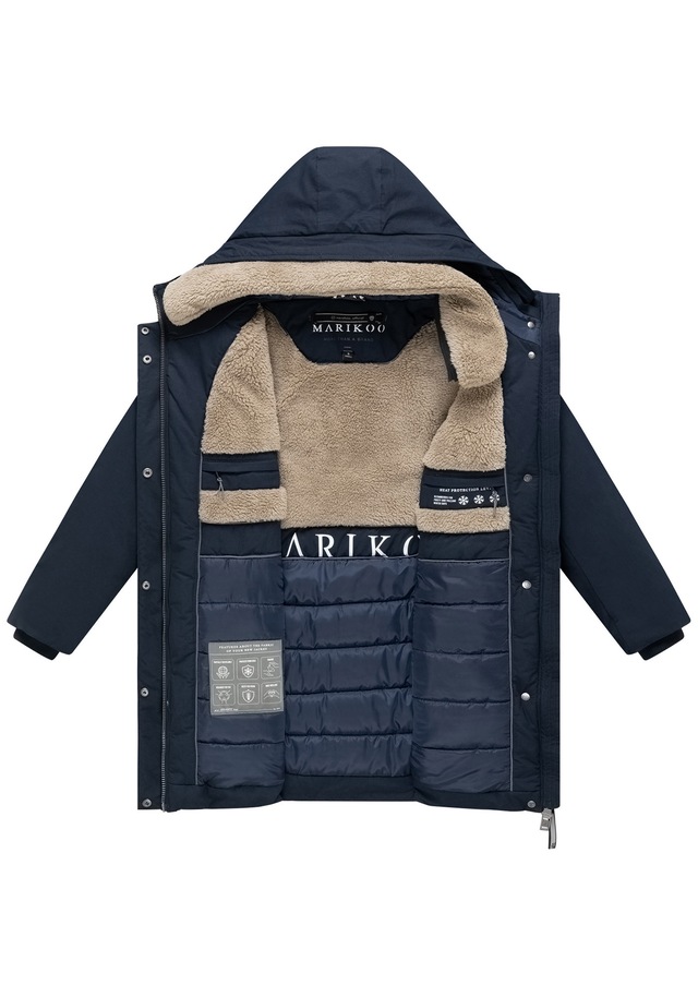 Marikoo Winterjacke »Calistaa« mit Kapuze Warmer Damen Wintermantel mit Taillengürtel und hohem Kragen