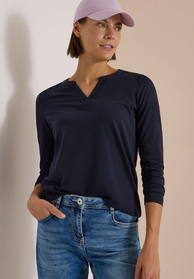 Cecil Langarmshirt mit geschlitztem Rundhalsausschnitt
