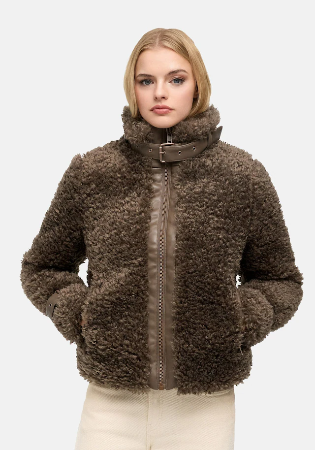 Navahoo Plüschjacke »Wuschelwonne 14« Teddy Jacke mit Kustleder-Details