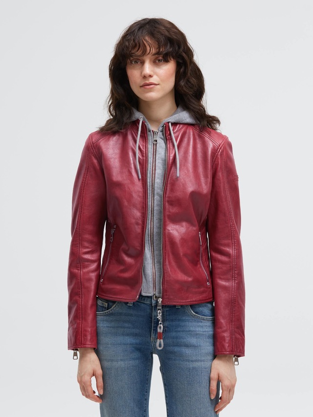 SOCCX Lederjacke mit Kapuze mit Reißverschluss an den Einschubtaschen