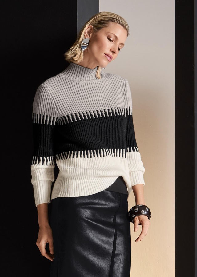 MADELEINE Longpullover »Pullover Rippstrick-Pullover mit Blockstreifen«