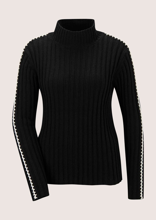 MADELEINE Longpullover »Pullover Rippstrick-Pullover mit Häkelstickerei«
